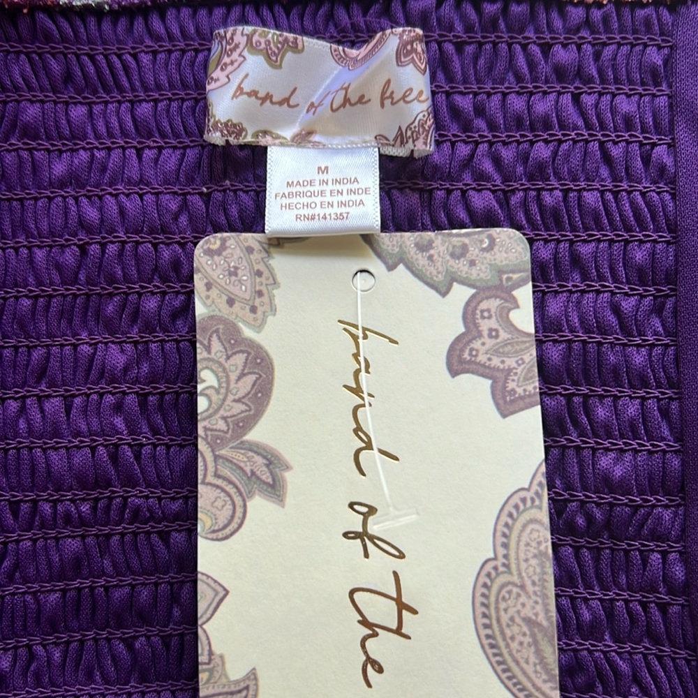 Band of Gypsies Aimee Purple Ivory Puff Sleeve Floral Mini Dress M NWT - Picture 7 of 8